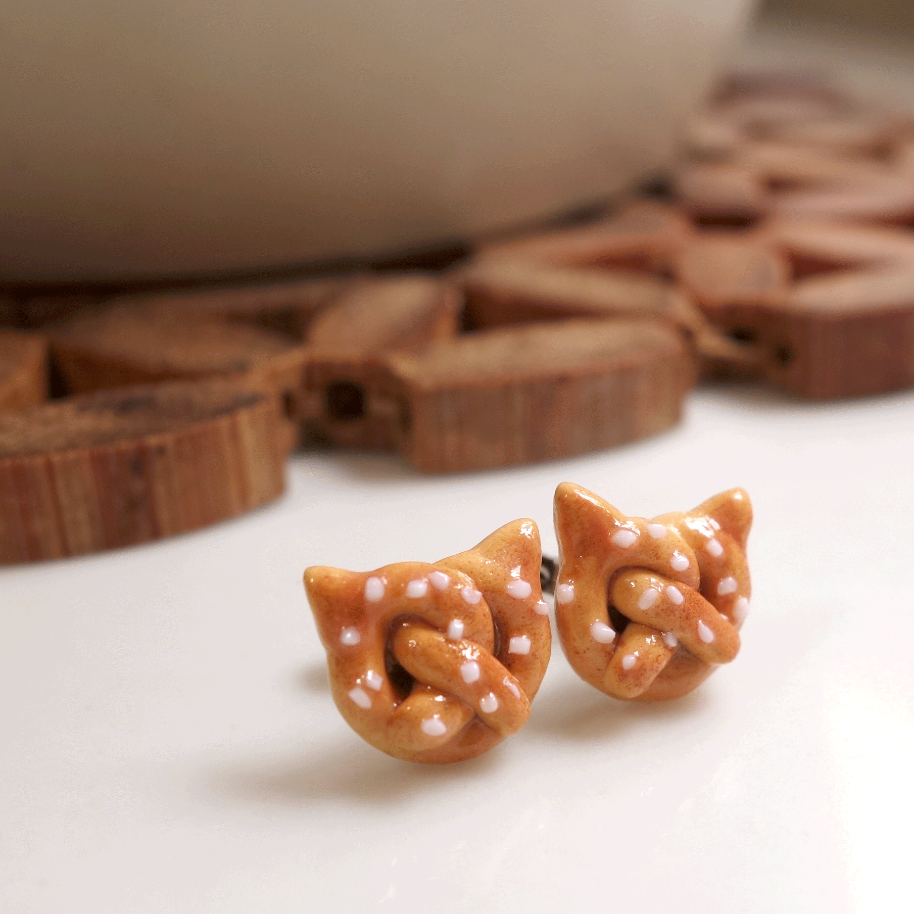 risu.craft x Purrballs Kitty Sugar Pretzel ear studs